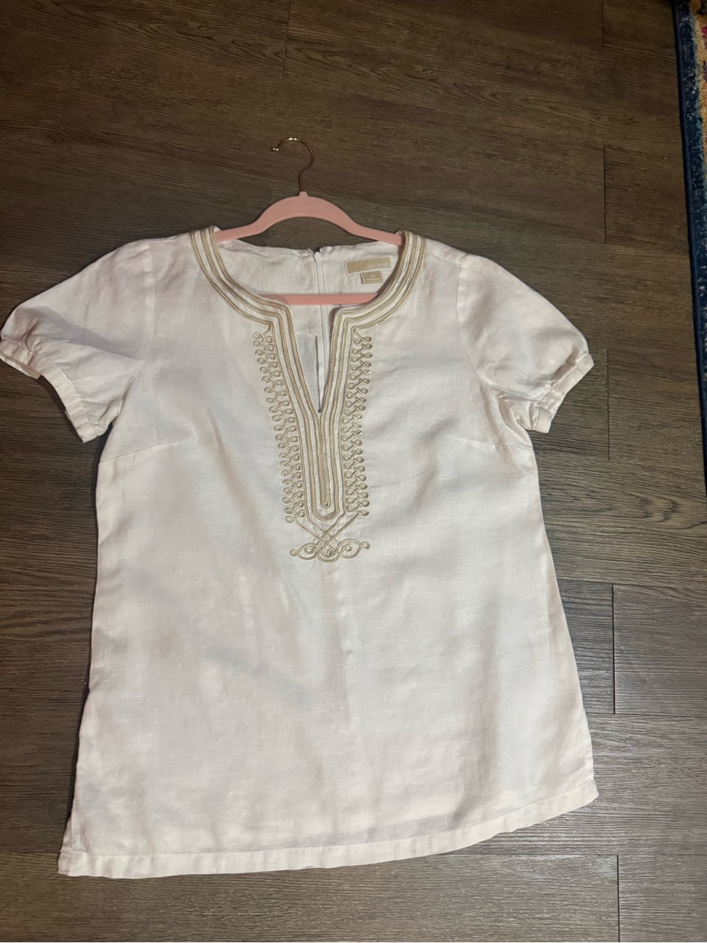 Michael Kors Cream Top with Gold Trim